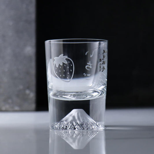 80cc【日本江戶硝子】草莓 富士山冷酒杯 (日本桐箱包裝) - MSA玻璃雕刻