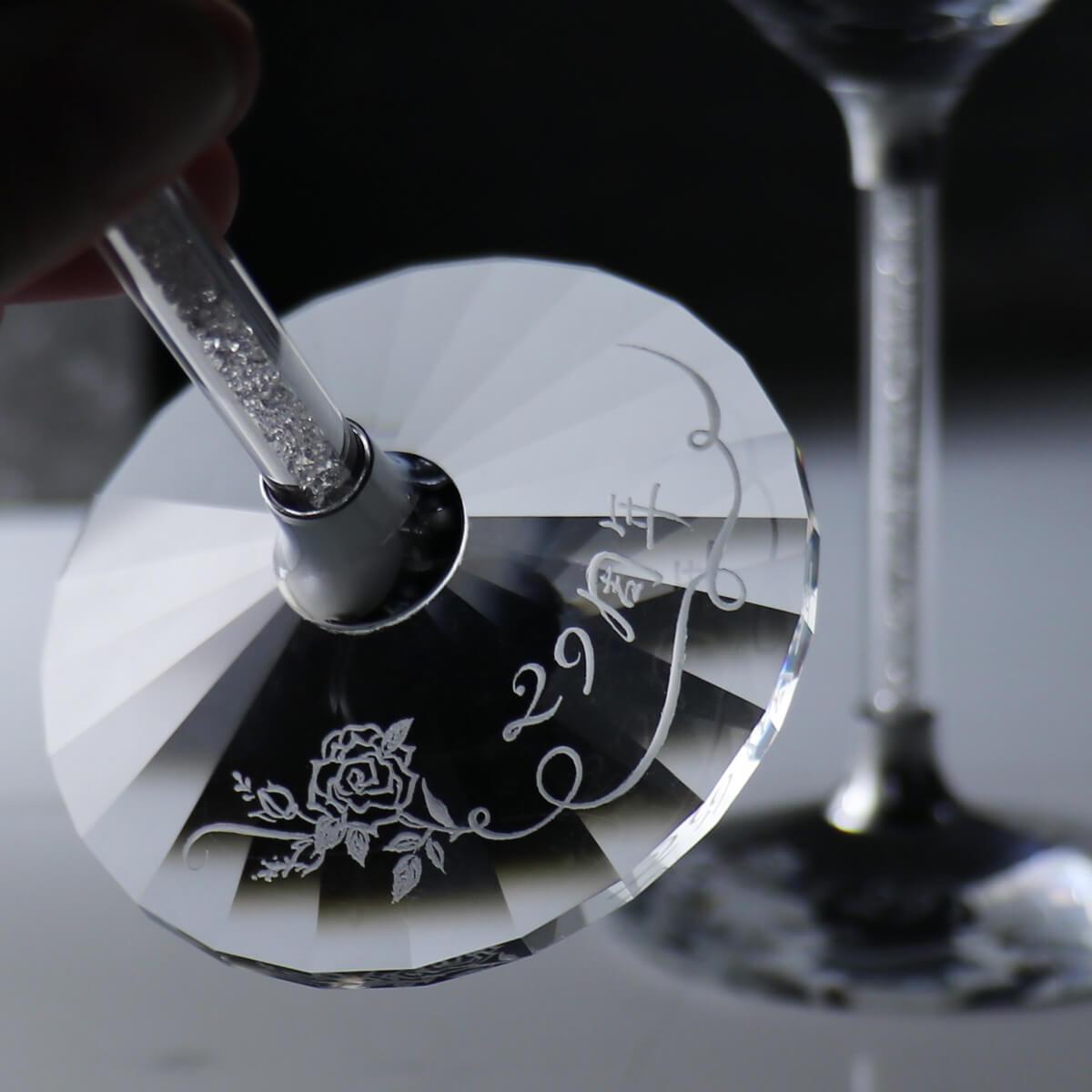(一對價) 350cc【鑽石玫瑰花】卡薩布蘭卡滿鑽水晶對杯 - MSA玻璃雕刻
