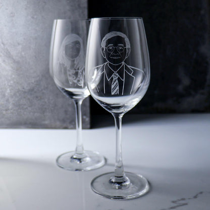 (一對價)350cc【結婚周年紀念對杯】(寫實版)肖像客製酒杯 爸爸媽媽對杯 - MSA玻璃雕刻
