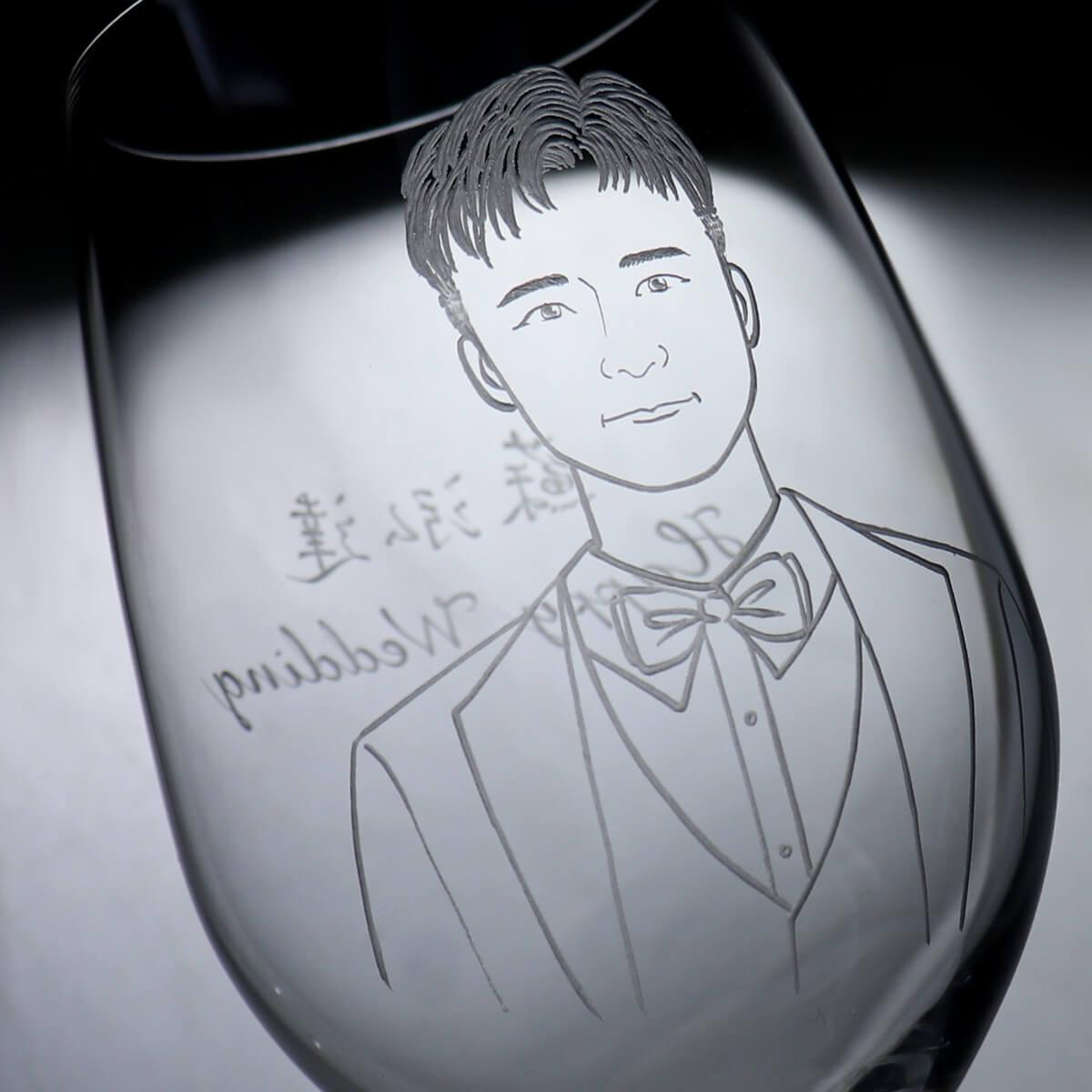 (一對價)350cc【結婚送禮紀念禮物】(寫實版)新婚對杯 紅酒杯 - MSA玻璃雕刻