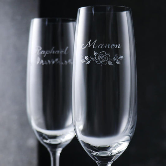 (一對價)210cc【伊甸園婚禮】花禮結婚香檳對杯 - MSA玻璃雕刻