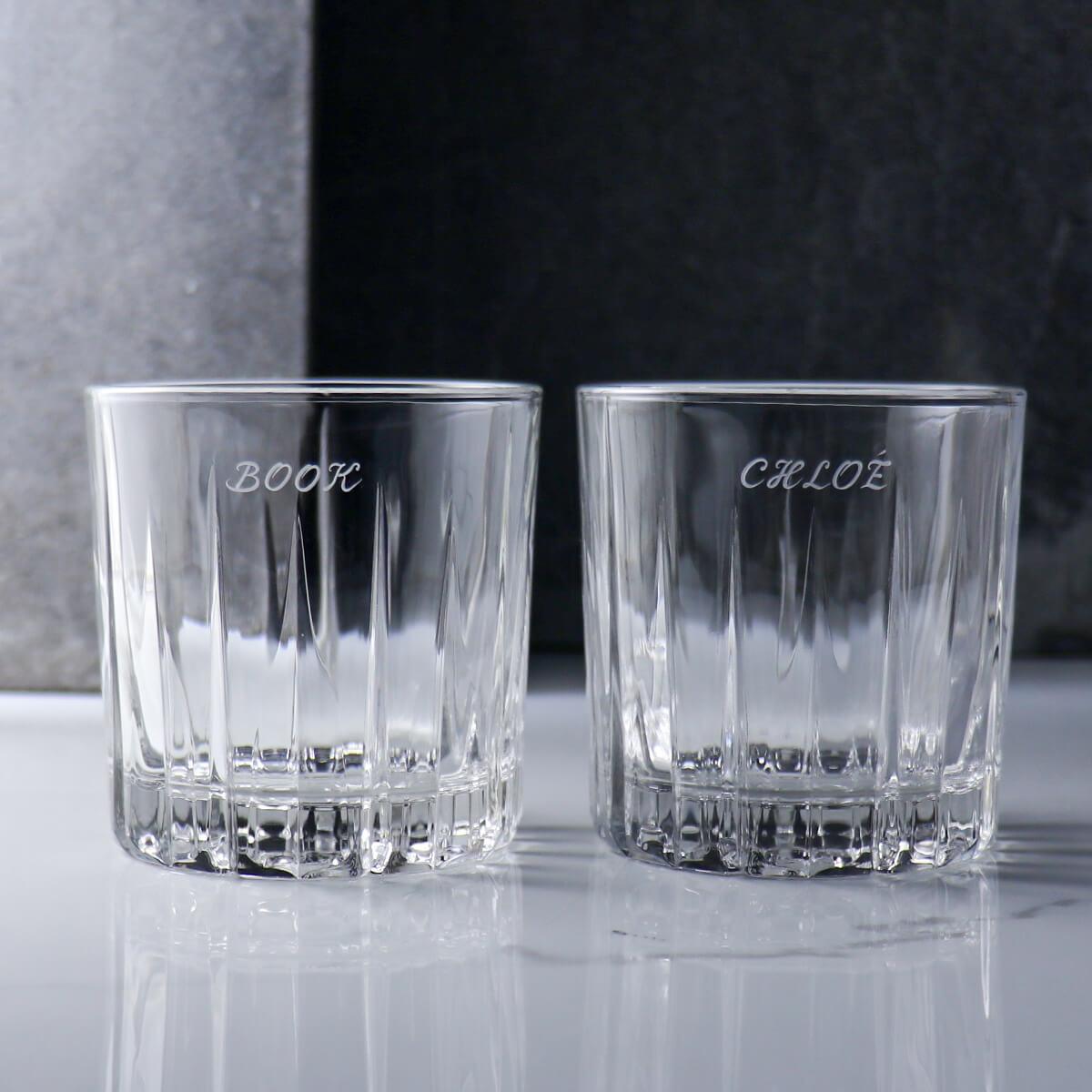 (一對價)350cc【結婚對杯客製入門款】極簡美感直紋 無鉛玻璃對杯 威士忌杯 - MSA玻璃雕刻