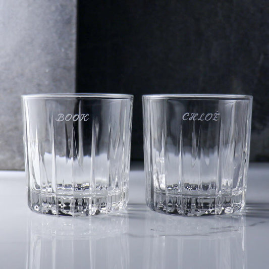 (一對價)350cc【結婚對杯客製入門款】極簡美感直紋 無鉛玻璃對杯 威士忌杯 - MSA玻璃雕刻