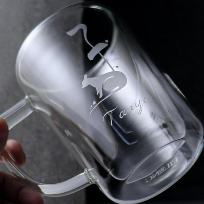 350cc【生肖客製經典款】子鼠 雙層玻璃馬克杯 生肖杯 - MSA玻璃雕刻