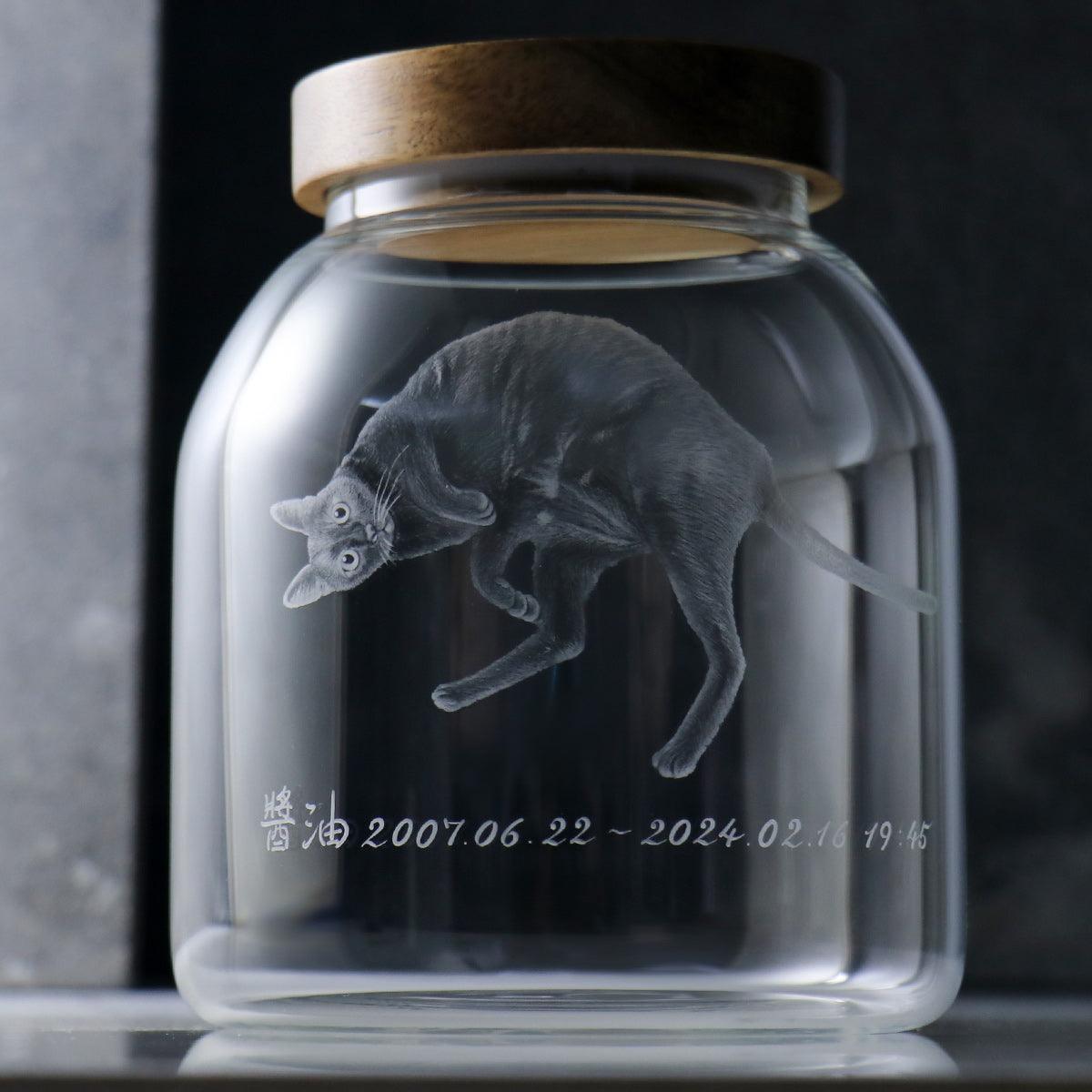 15.6cm【寵物骨灰罐】黑貓全身(寬罐)在天堂明亮純淨的家 幫寵物畫像雕刻 - MSA玻璃雕刻