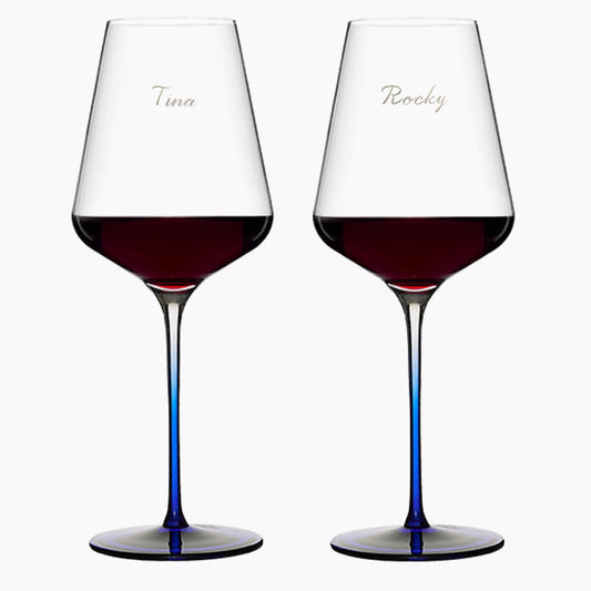(一對價) 645cc 波斯寶藍水晶紅酒對杯 婚禮刻字酒杯客製送禮 藍梗