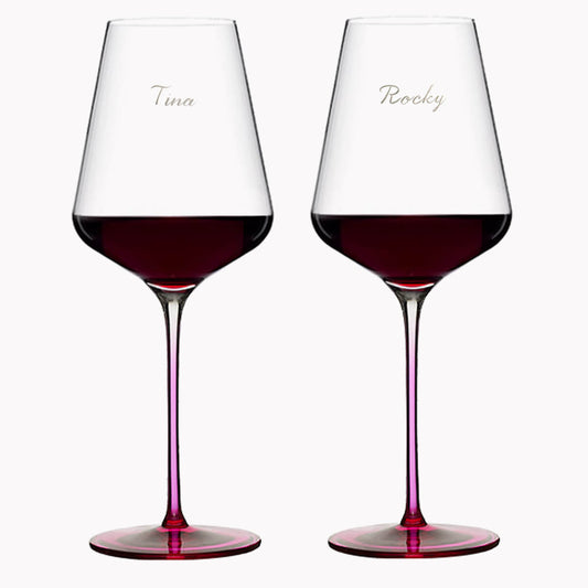 (一對價) 645cc 夢幻櫻粉水晶紅酒對杯 婚禮刻字酒杯客製送禮 粉紅梗