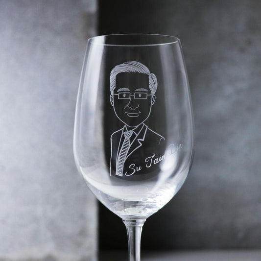 350cc【男友杯】(簡易Q版)西裝眼鏡紳士肖像客製紅酒杯 - MSA玻璃雕刻