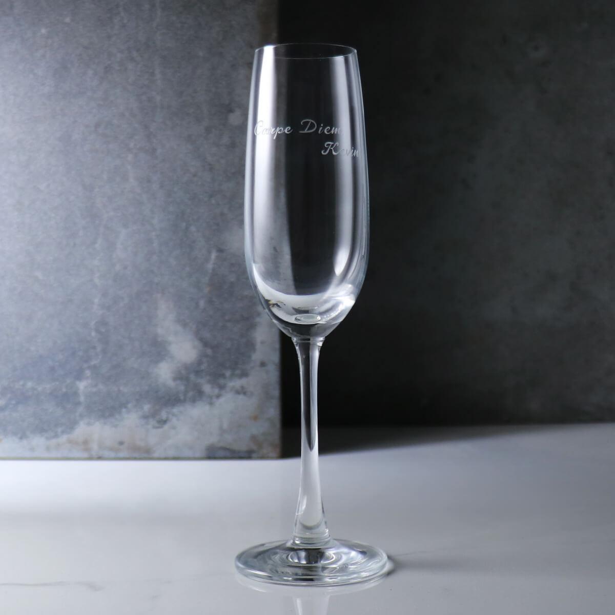 210cc【冰晶薄邊】香檳杯客製刻字酒杯 - MSA玻璃雕刻